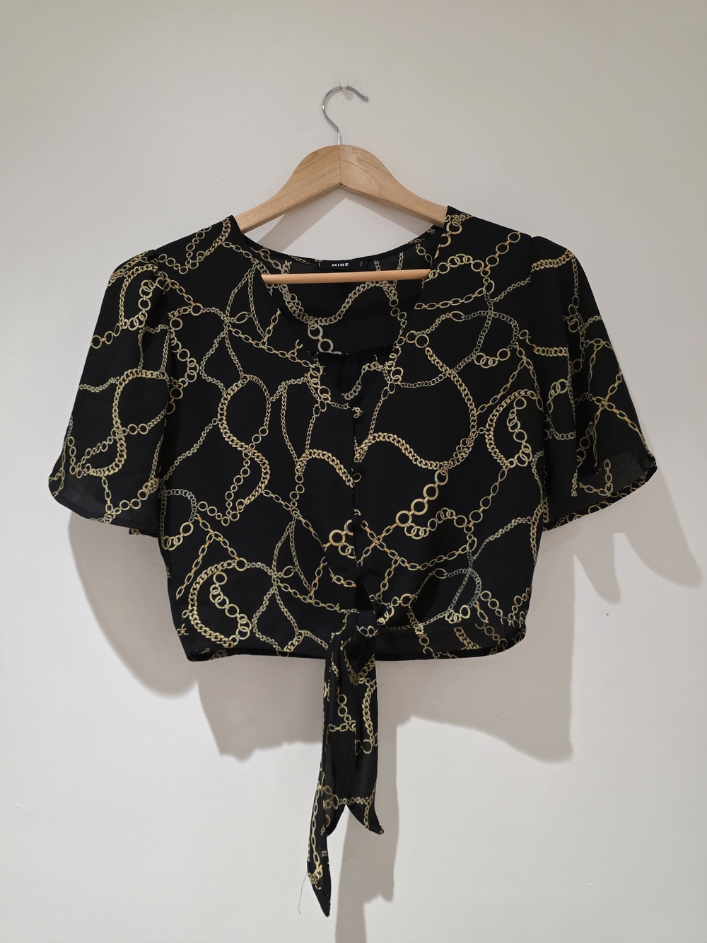 mine Black Cropped Top with Gold Chain Motif